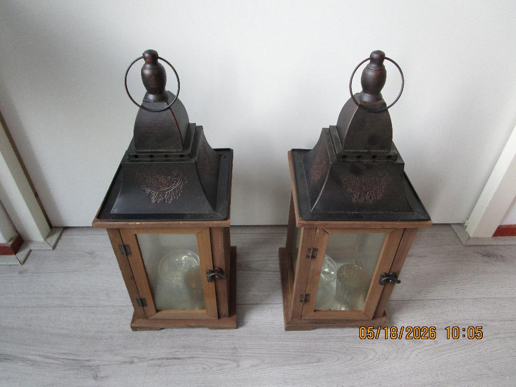 kaarsen lantaarns., Ophalen of Verzenden, Zo goed als nieuw, Hout, Bruin