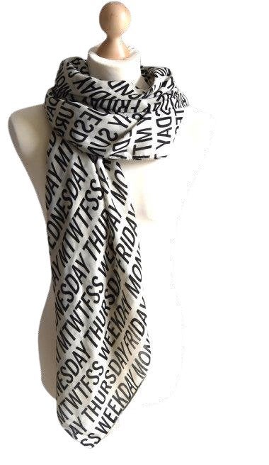 MTWTFSS Weekday foulard, shawl, wit/zwart, MTWTFSS Weekday, Verzenden, Maat 46/48 (XL) of groter, Zo goed als nieuw