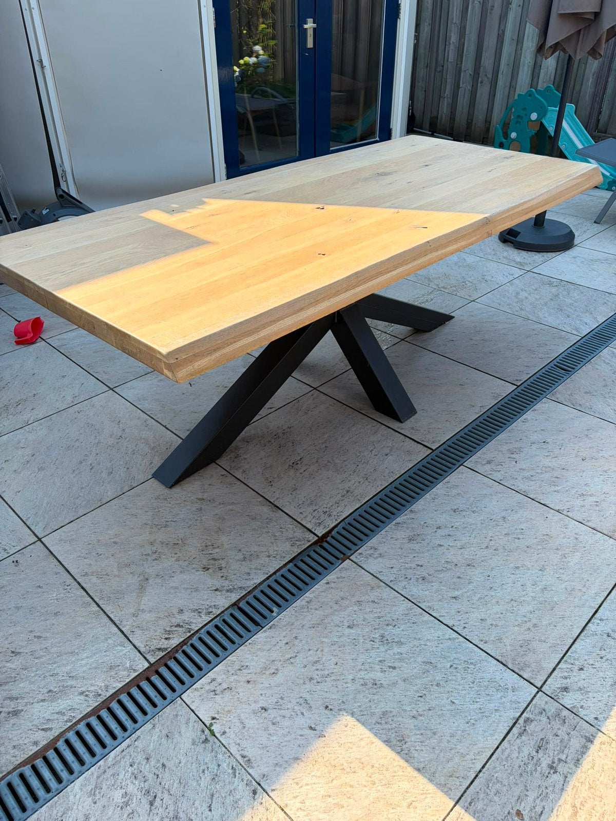 Eikenhouten boomstamtafel - bieden!, Ophalen, Gebruikt, Eikenhout, 200 cm of meer