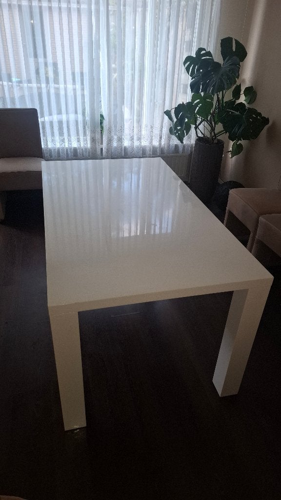 Witte hoogglans eettafel, Ophalen, Overige materialen, Gebruikt, 50 tot 100 cm