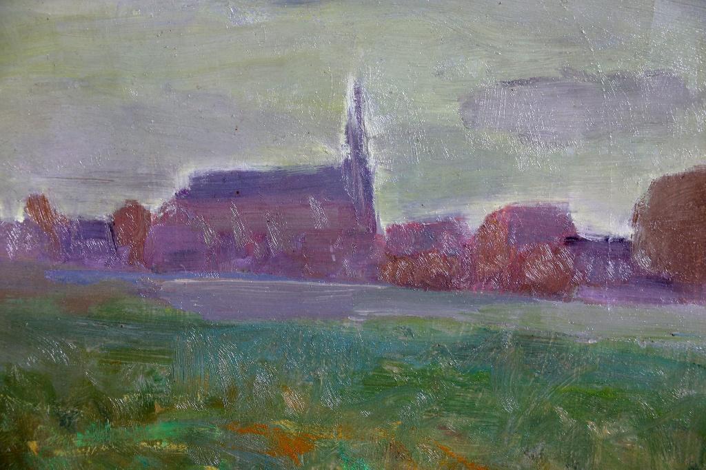 Clara de Jong (1928) Olie paneel "Naderen v Watervliet" Ges, Ophalen of Verzenden