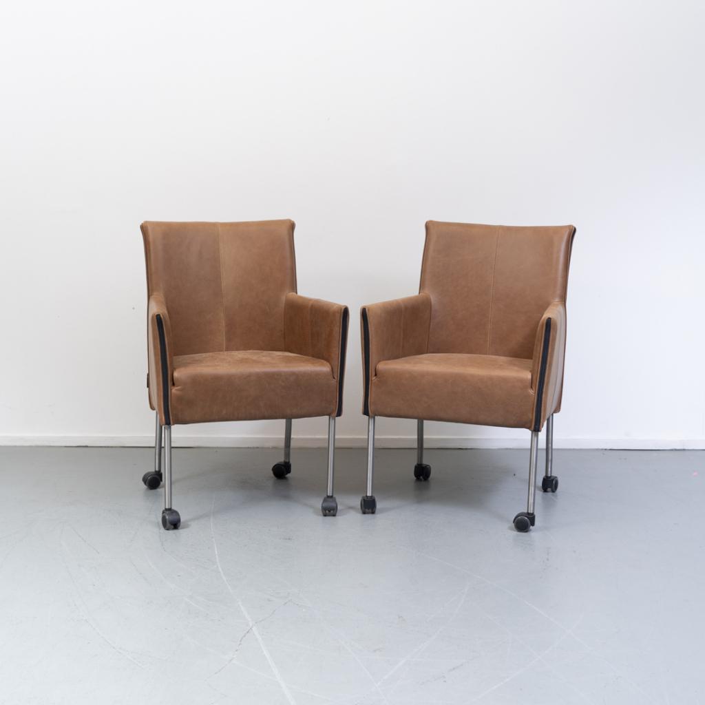 4x Milano Designer Eetkamerstoel Cognac Leer - RVS/Wiel, Huis en Inrichting, Stoelen, Niet ingevuld, Bruin, Niet ingevuld, Nieuw