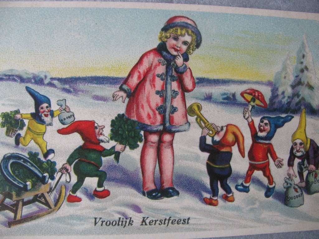 Oude Jaren '30 Kaart - Meisje / Kabouters, Verzenden