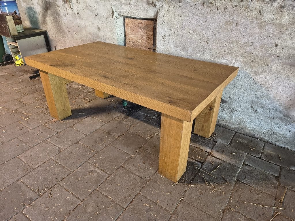 Houten tafel -bureaux- eiken fineer, Gebruikt, 200 cm of meer, Rechthoekig, 50 tot 100 cm