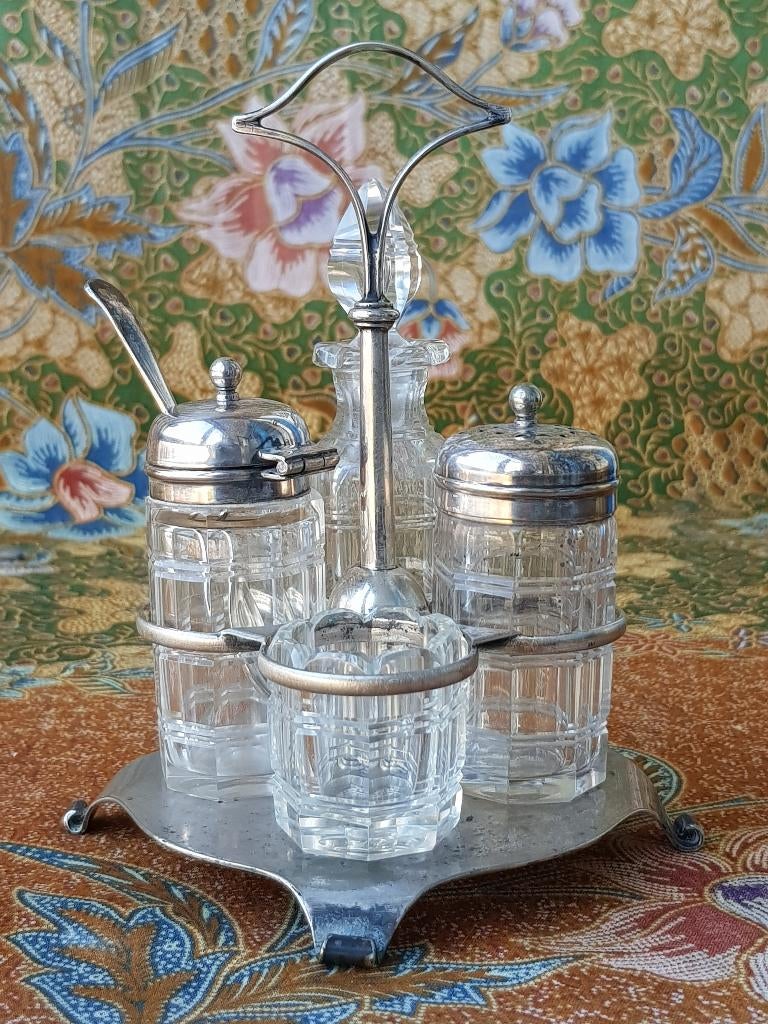 Mooie antieke Engelse condiment set van Walker & Hall 15 cm.