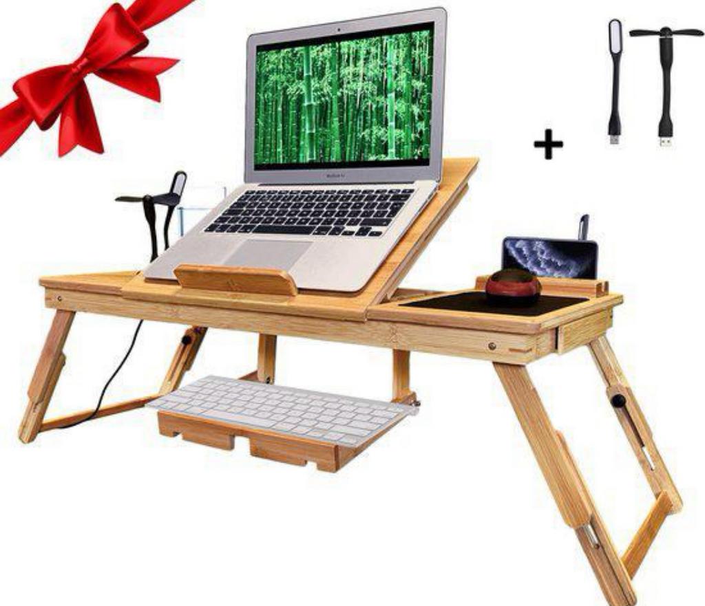 Nieuwe laptoptafel bamboe Luxergoods, Ophalen, Nieuw, In diepte verstelbaar