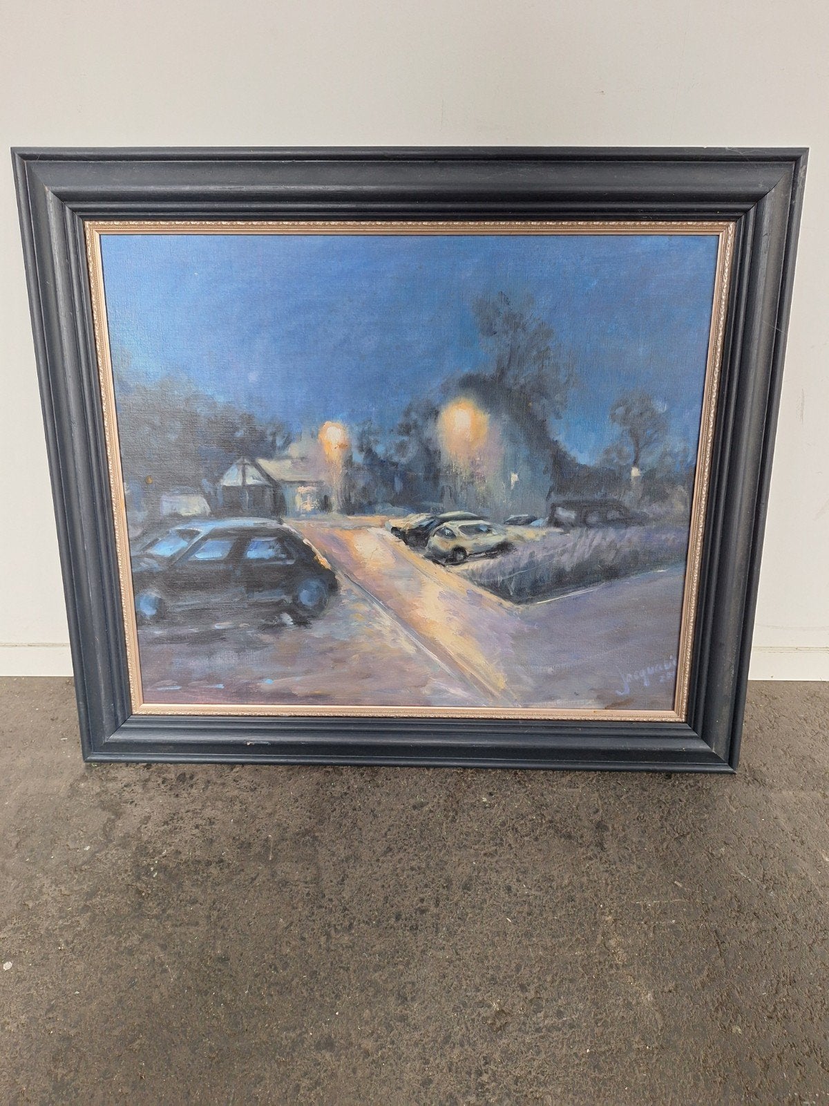 Verlaten parkeerplaats - schilderij van Jacqualine Zo, Antiek en Kunst, Realistisch, Ophalen of Verzenden, Olieverf, Origineel werk