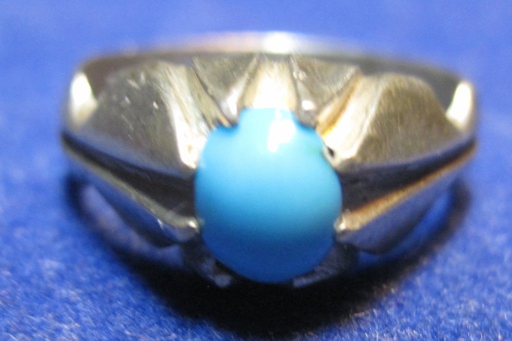 Turkoois %100 natuurlijk zilver 840 ring circa1970 maat 17,5, Ophalen, Blauw, Zo goed als nieuw, 17 tot 18