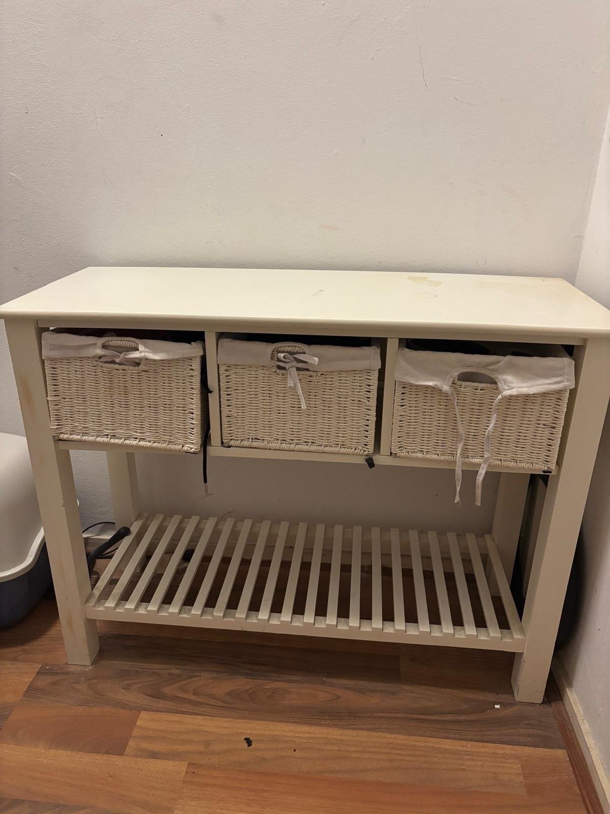 Crème dressoir met 3 rieten manden en opbergrek, Ophalen, Gebruikt, 75 cm of meer, 60 cm of meer