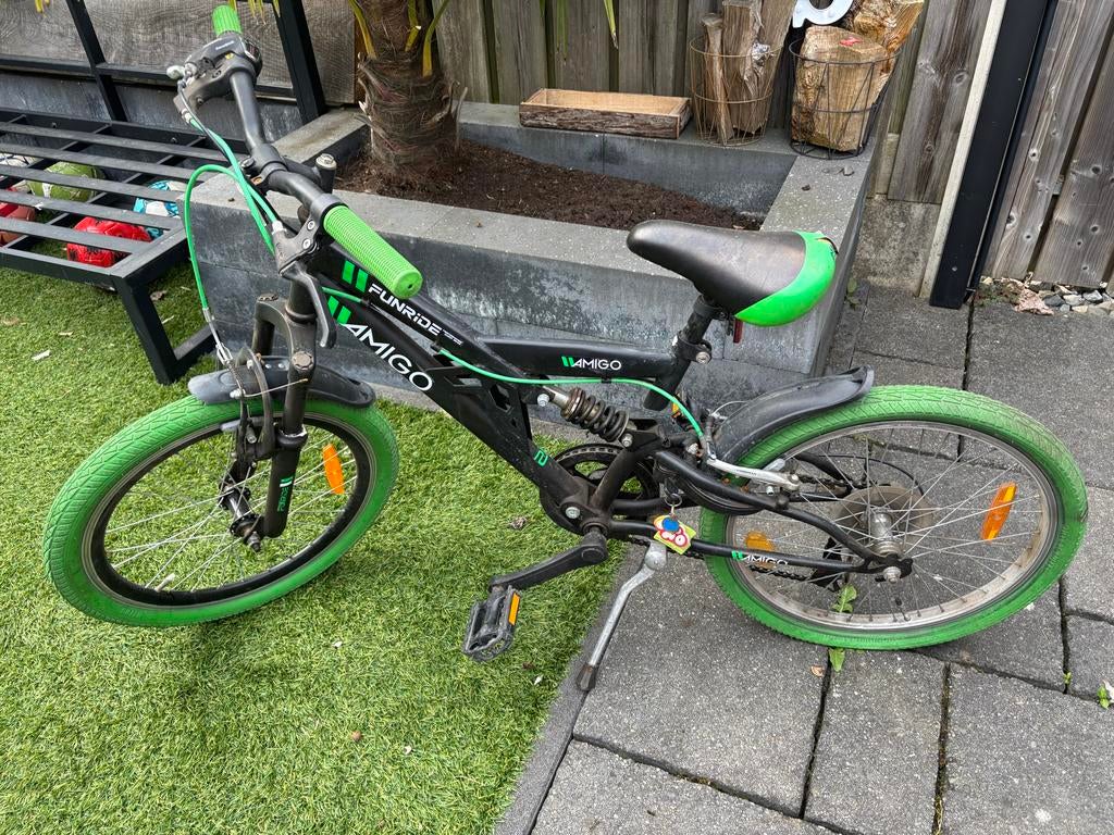 Amigo Funride Kinderfiets 20 inch - Zwart/Groen, Ophalen, Gebruikt, Staal, Velgrem