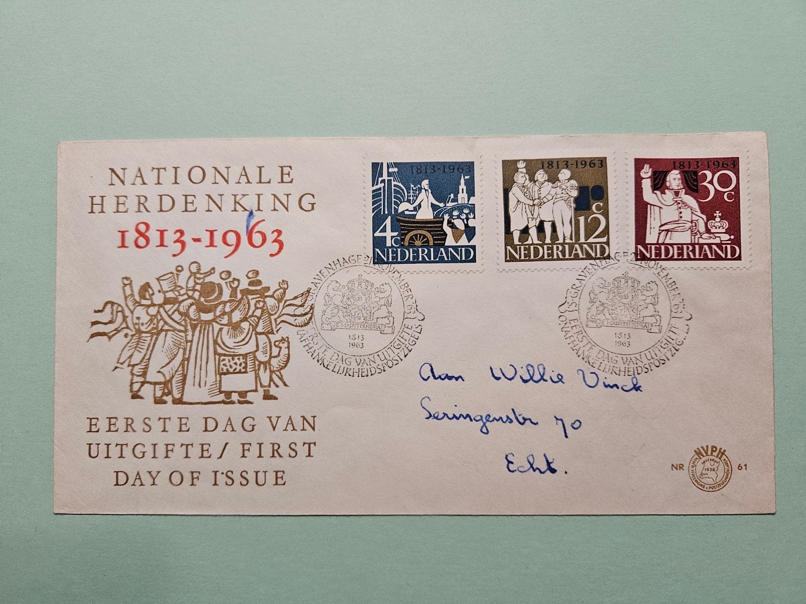 32) Nationale  Herdenking 1963, Postzegels en Munten, Postzegels | Eerstedagenveloppen, Ophalen of Verzenden, Beschreven, Nederland