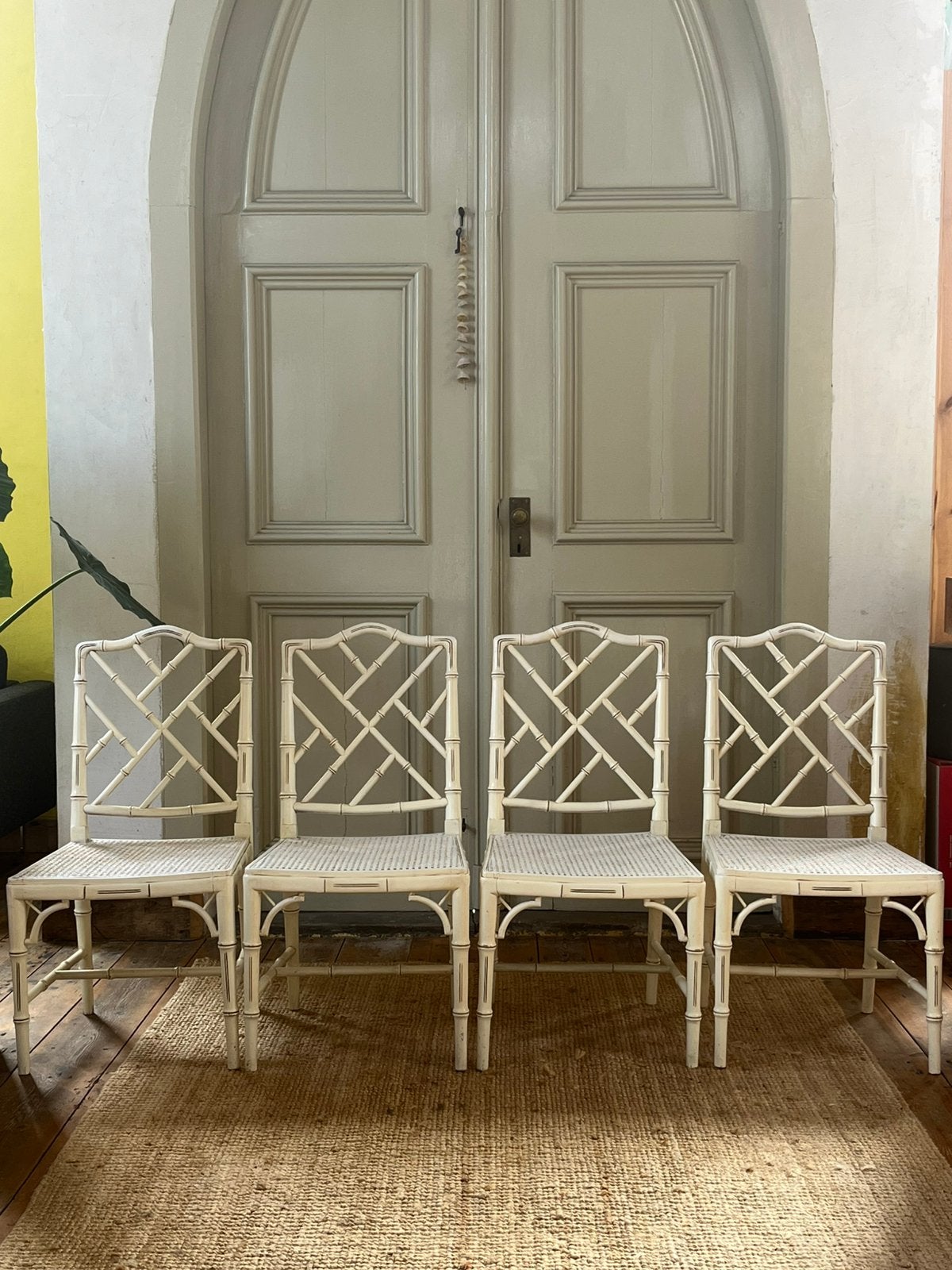 Set van 4 vintage Faux bamboo stoelen, Ophalen, Gebruikt, Wit, Vier