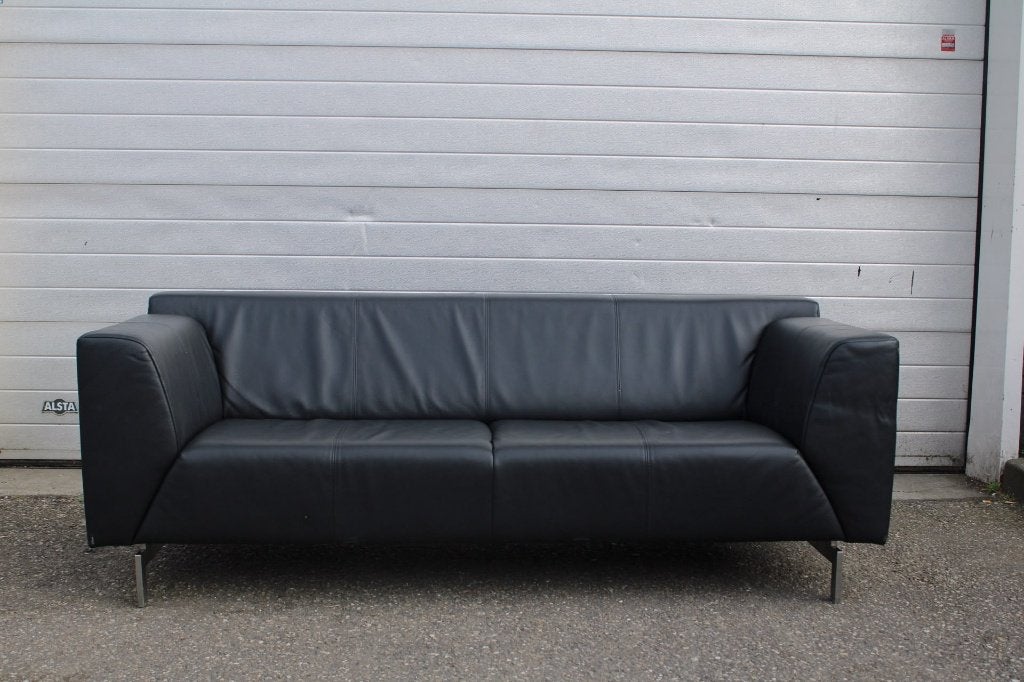 Rolf Benz Linea bank - Zwart leer - Perfecte staat, 150 tot 200 cm, Driepersoons, 75 tot 100 cm, Ophalen of Verzenden