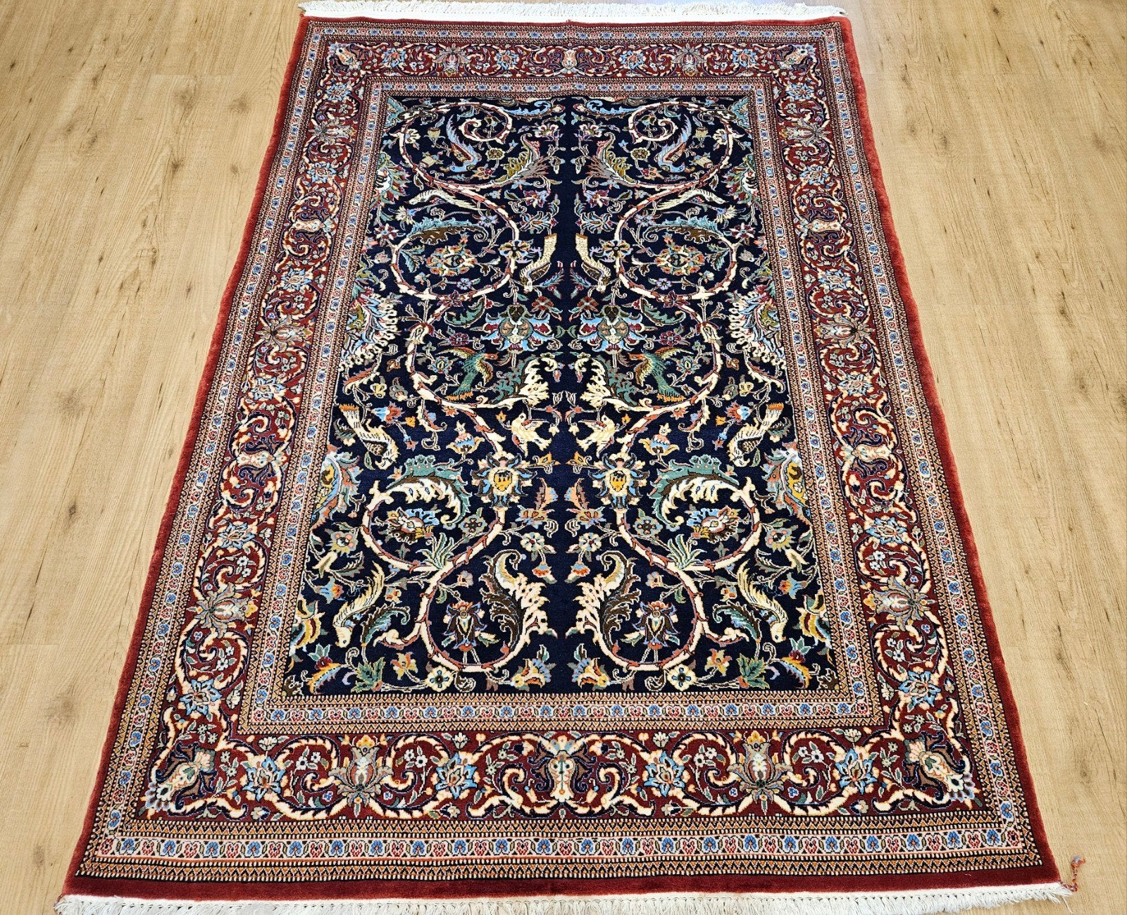 Vintage handgeknoopt perzisch tapijt ghom 206x136