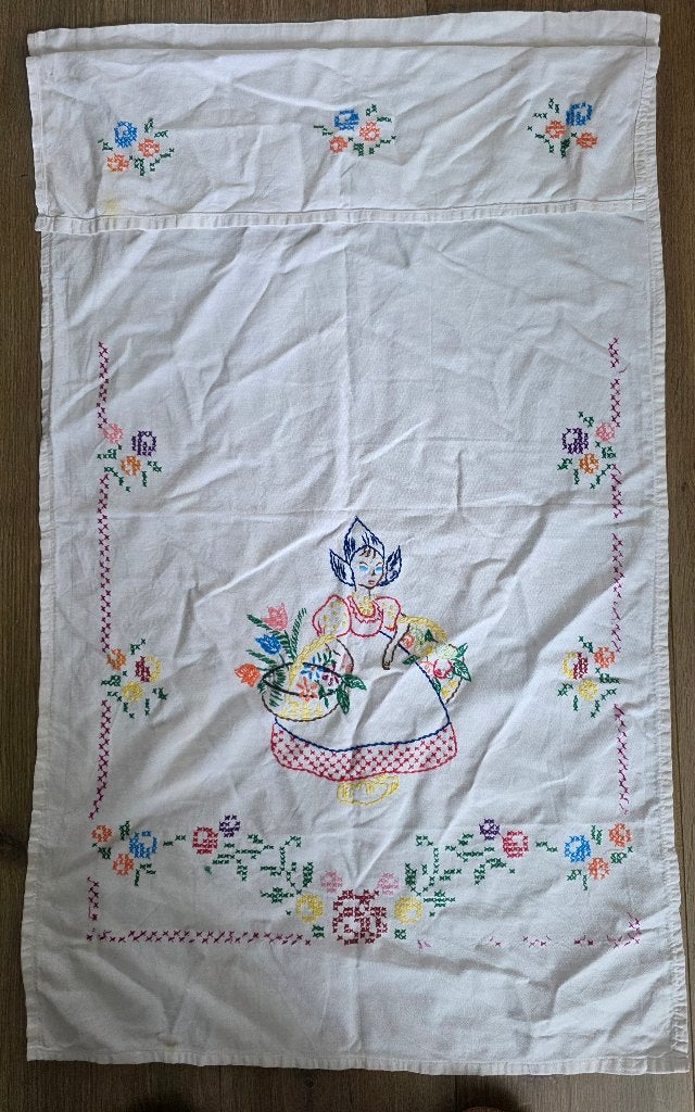 Vintage theedoeken set - Geborduurd en bedrukt, Ophalen, Gebruikt, Katoen, Handgemaakt