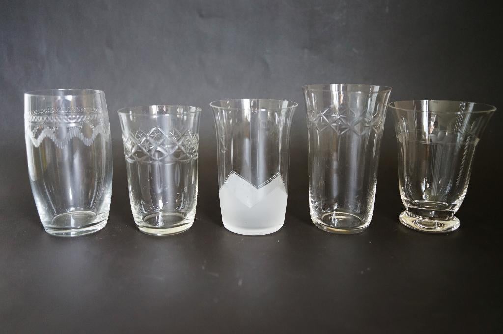 vintage antiek art deco 10x geslepen guilloche waterglas., Antiek en Kunst, Antiek | Glas en Kristal, Ophalen of Verzenden