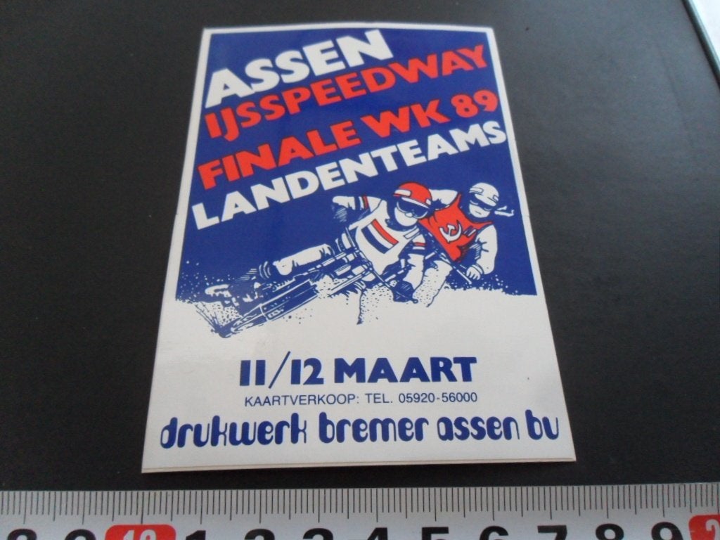 sticker Assen IJsspeedway Finale WK 89 Landenteams, Ophalen of Verzenden, Zo goed als nieuw