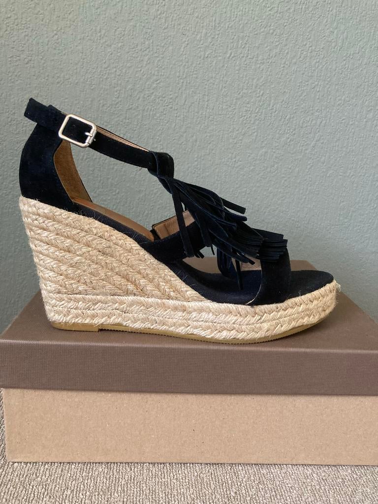 Kanna sleehak- Zwart met franjes, Verzenden, Zwart, Sandalen of Muiltjes, Gedragen