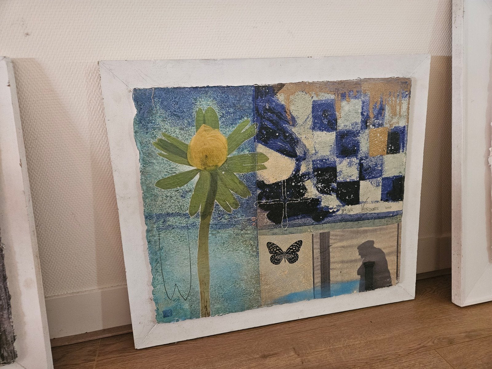 Moderne Zeefdruk met bloem en abstracte elementen, Antiek en Kunst, Ophalen, Gemengde techniek, Overige materialen, Bloemen