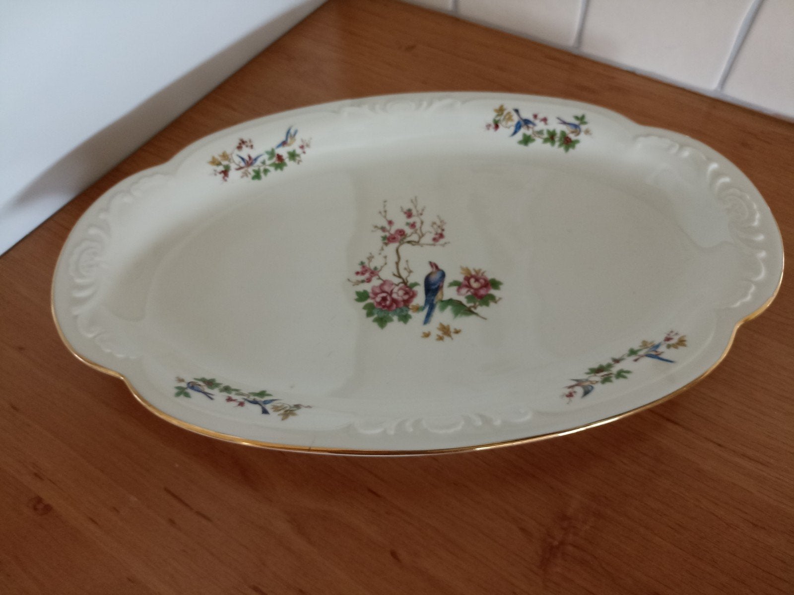Vintage Konigl. pr. Tettau serveerschaal met vogeldecor, Ophalen of Verzenden