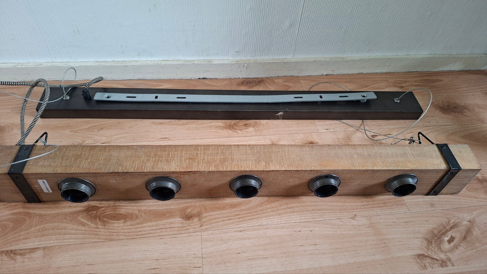 Houten hanglamp met 5 fittingen - Industriële stijl, Gebruikt, Industrieel, Landelijk, Hout, E27 (groot)