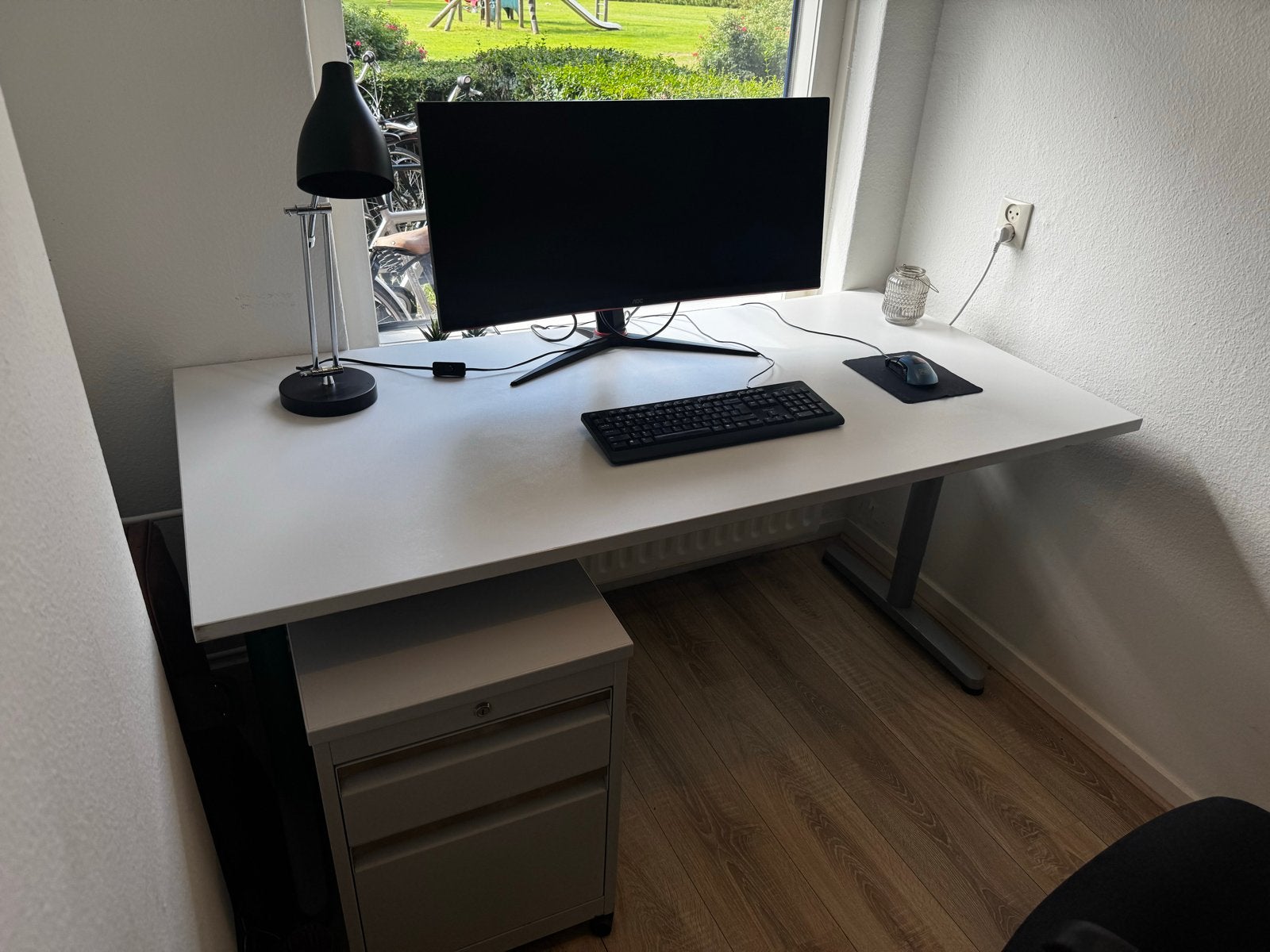 Wit IKEA bureau in hoogte verstelbaar (80x160), Ophalen, Demontabel, 160 cm, Gebruikt