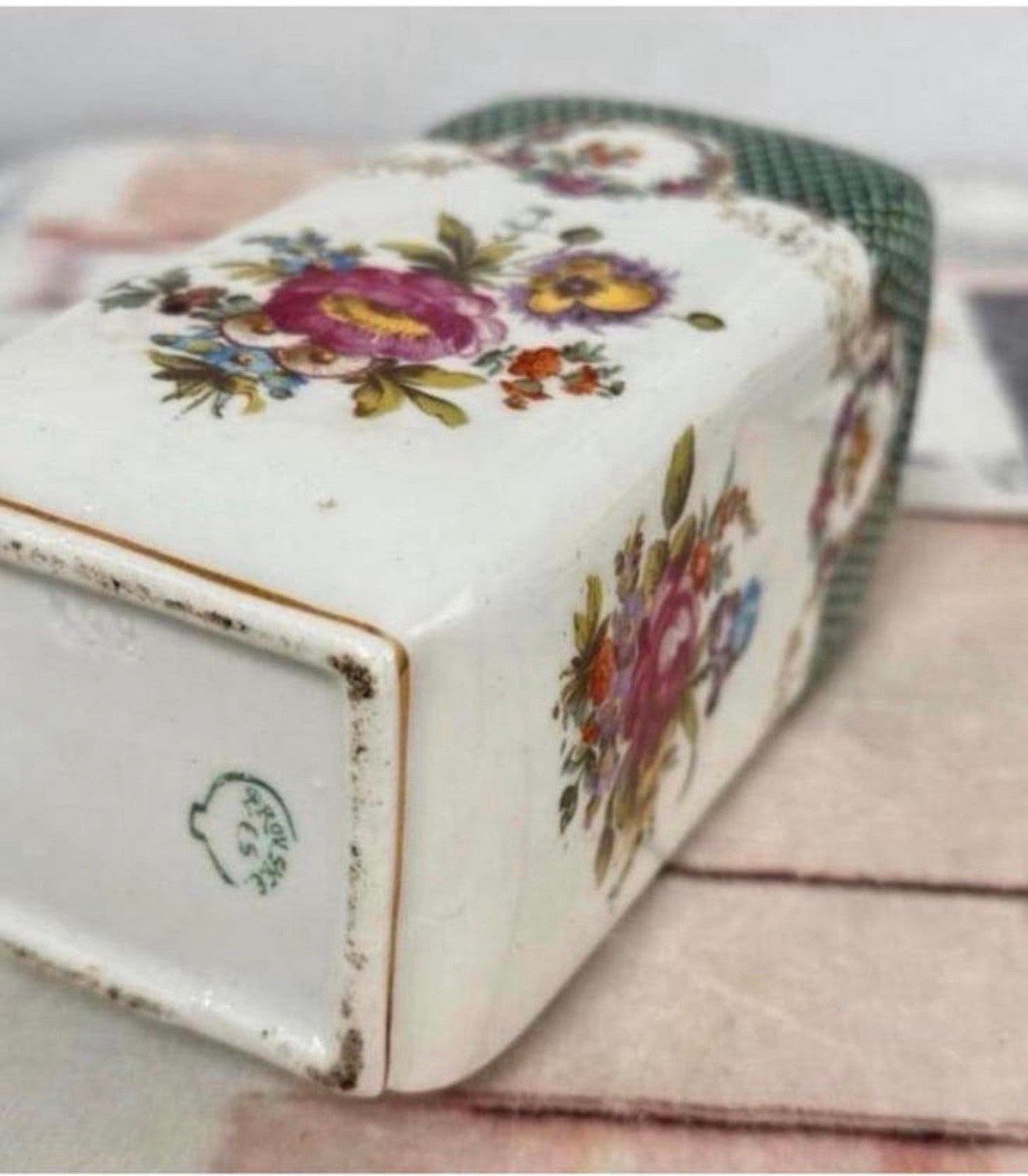 Vintage Porseleinen vaasje Vaas - Signed Prov SXE bloemen, Gebruikt, P, P, P