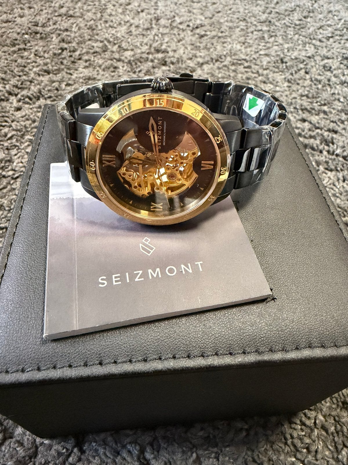 Seizmont Dante II Black & Gold-Tone Skeleton Watch, Ophalen of Verzenden, Zo goed als nieuw, Staal, Overige merken