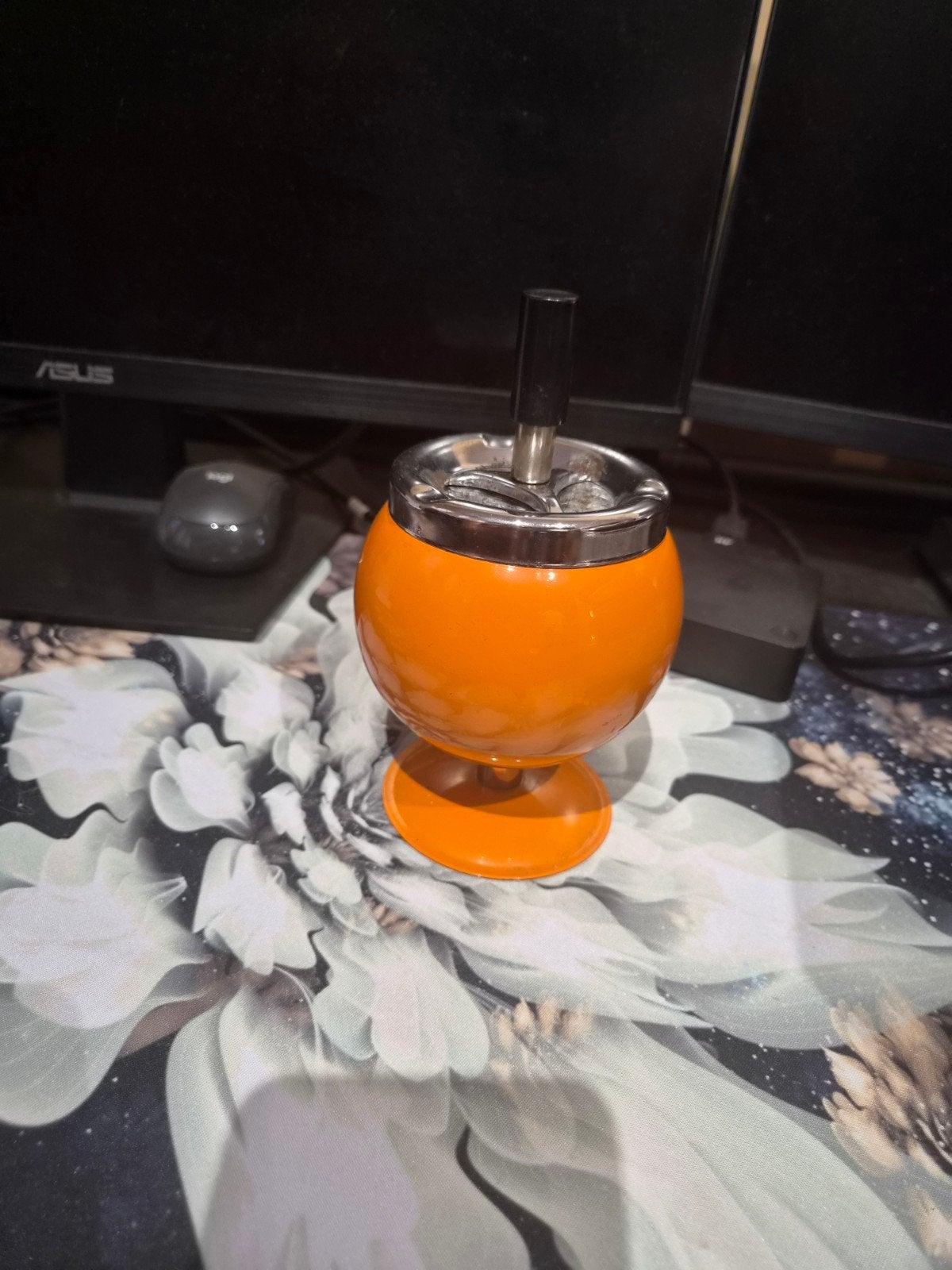 Vintage retro oranje draaideksel asbak jaren 70, Ophalen of Verzenden, Gebruikt