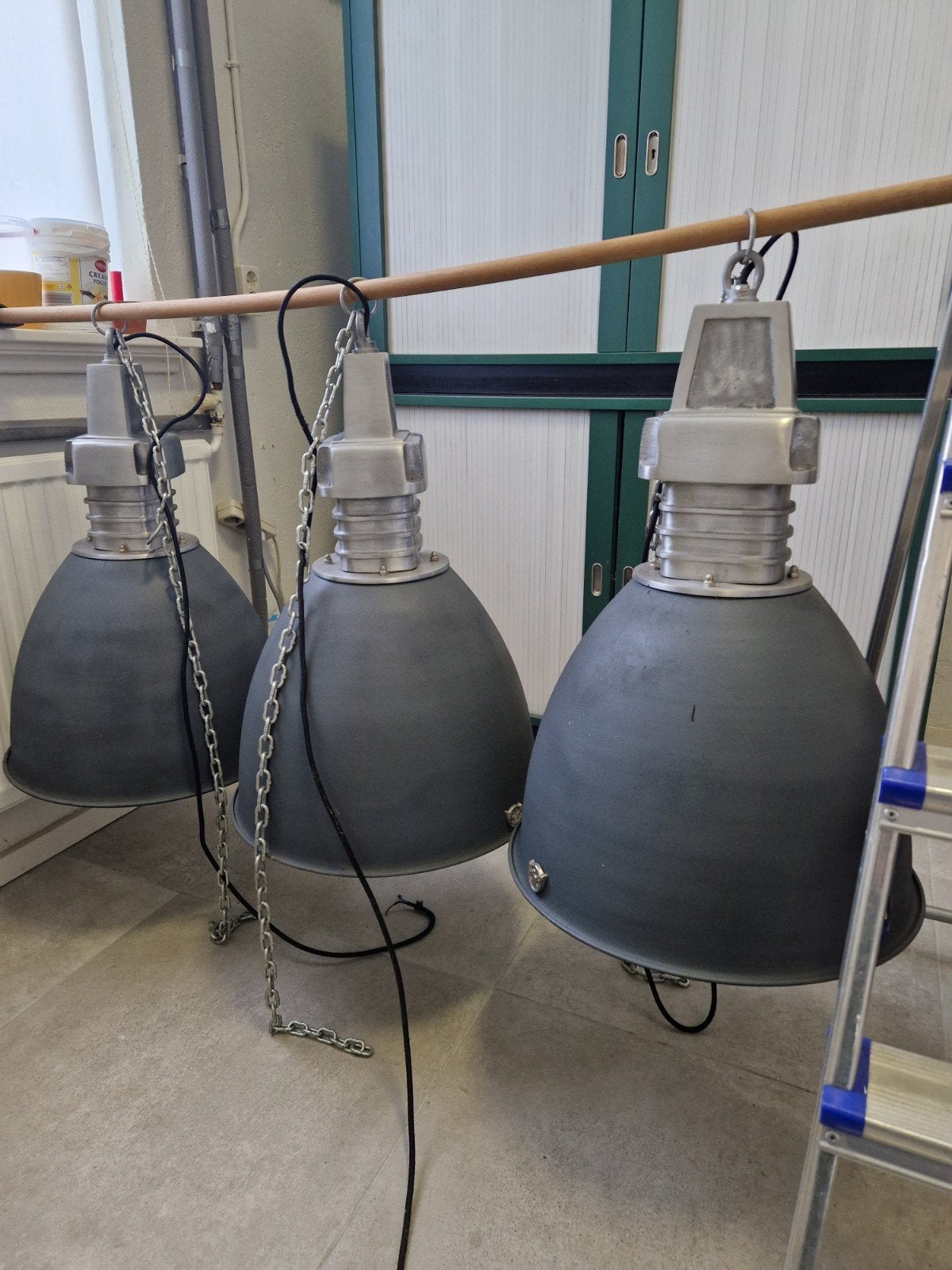 3 Industrial look hanglampen, Huis en Inrichting, Lampen | Hanglampen, Ophalen, Zo goed als nieuw, Metaal, Industrie