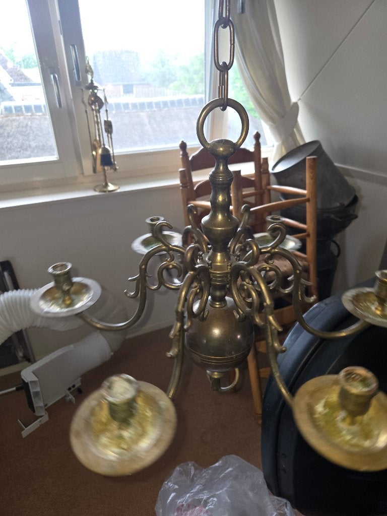 Mooie kroonluchter messing, Huis en Inrichting, Lampen | Kroonluchters, Ophalen, Gebruikt, Metaal