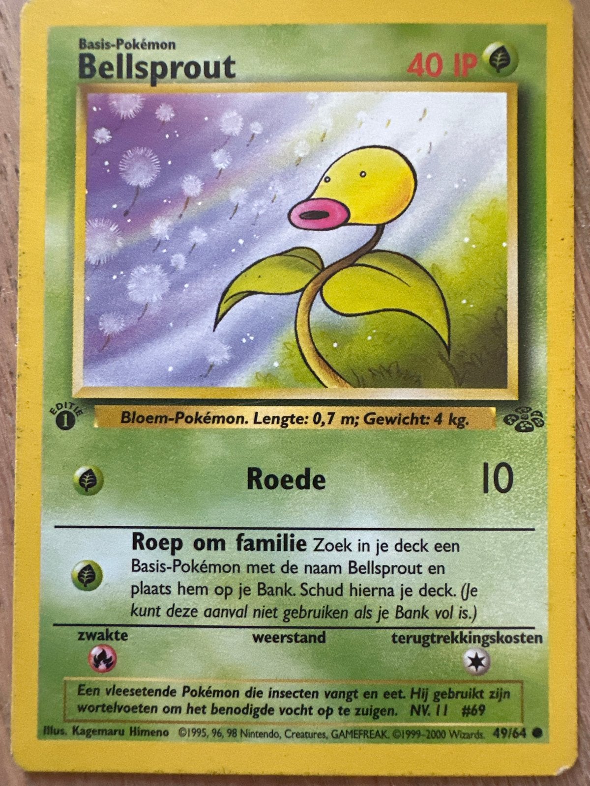 Bellsprout Pokémon Kaart - 1st Edition (Basis-Pokémon), Ophalen, Gebruikt, Losse kaart