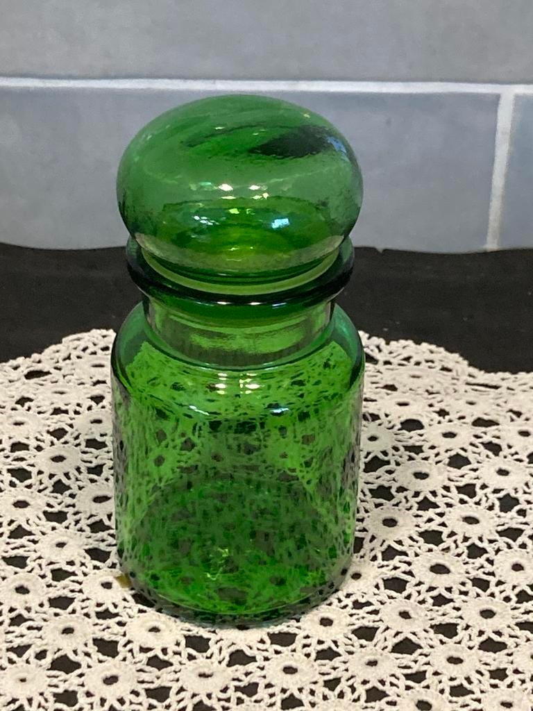 Vintage groen glazen stopfles 12cm (310326c), Ophalen of Verzenden, Gebruikt