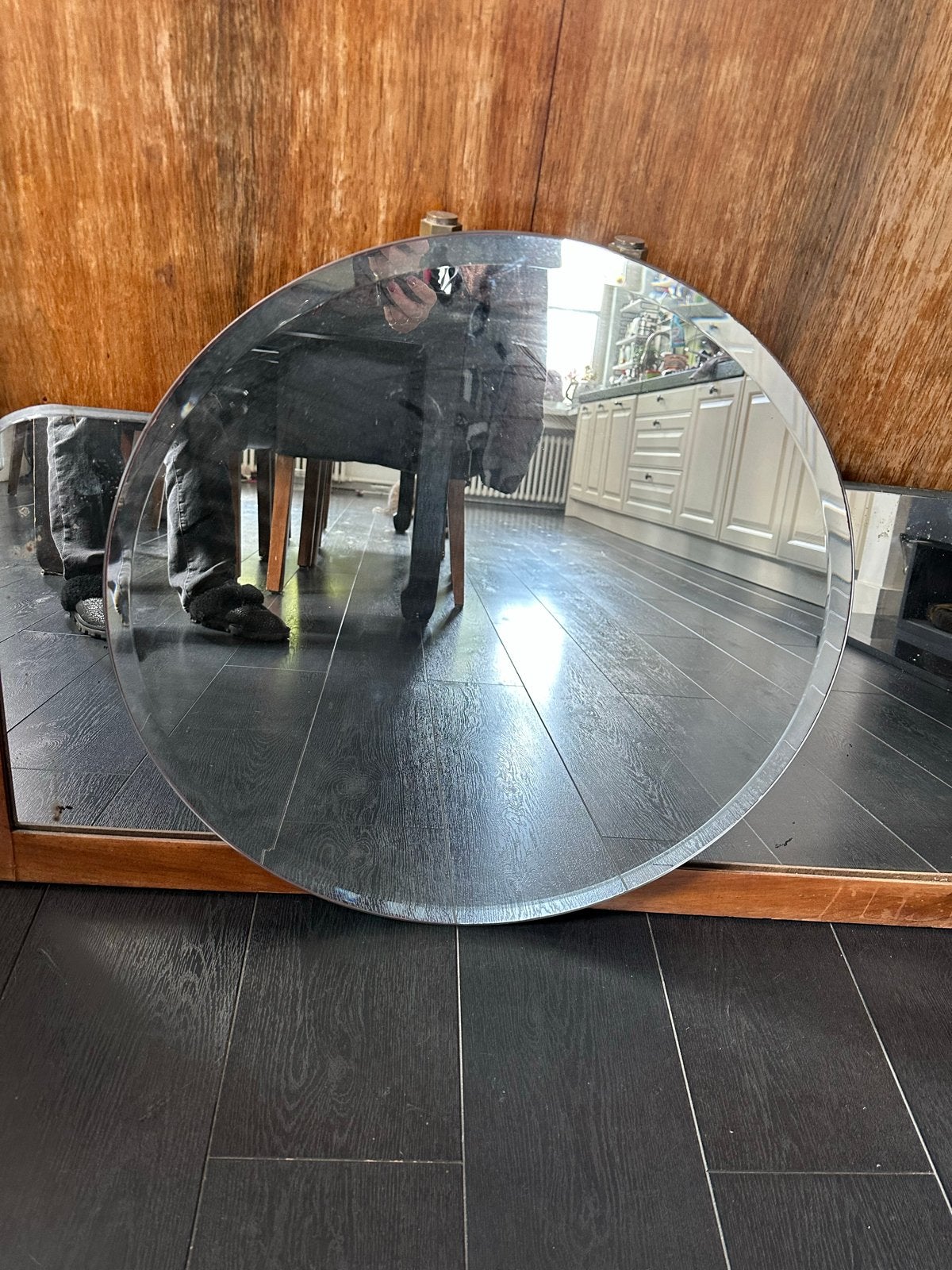 Vintage antieke ronde spiegel facet geslepen 60 cm, Antiek en Kunst, Antiek | Spiegels, 50 tot 100 cm, Minder dan 100 cm, Rond