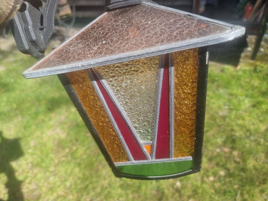 Lamp glas in lood hollandse school buitenlamp, Ophalen of Verzenden, Zo goed als nieuw