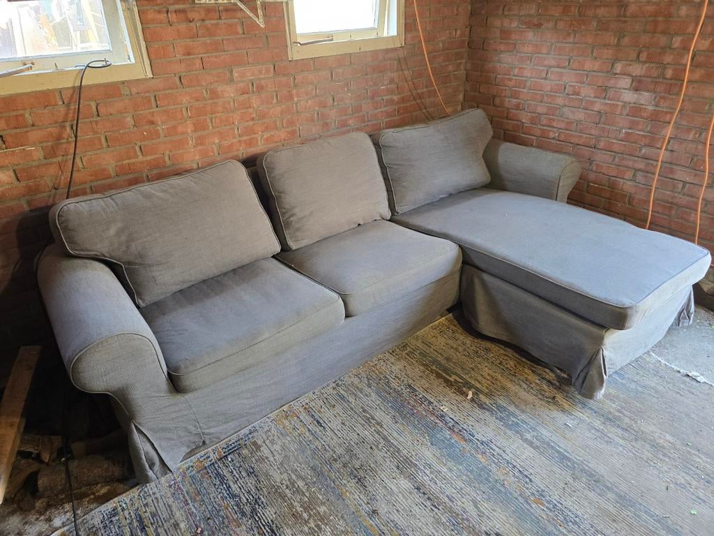 Mooie grijze 3-zitsbank met chaise longue - IKEA, Huis en Inrichting, Ophalen, Gebruikt, Hoekbank, Driepersoons