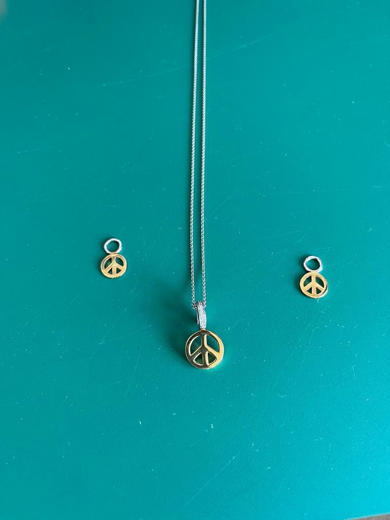Zilveren Ti Sento ketting, gouden peace hanger + 2 oorbedels, Ophalen of Verzenden, Zo goed als nieuw, Kruis of Symbool, Zilver