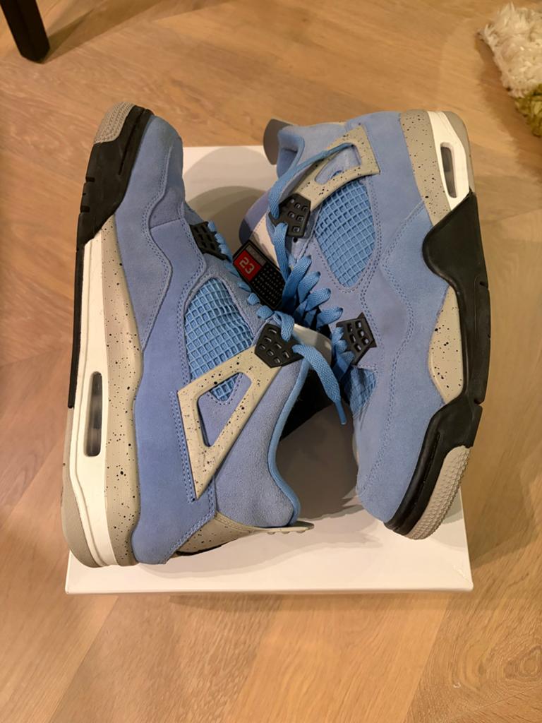 Nike Air Jordan 4 Retro University Blue, Kleding | Heren, Schoenen, Verzenden, Gedragen, Blauw, Sneakers of Gympen