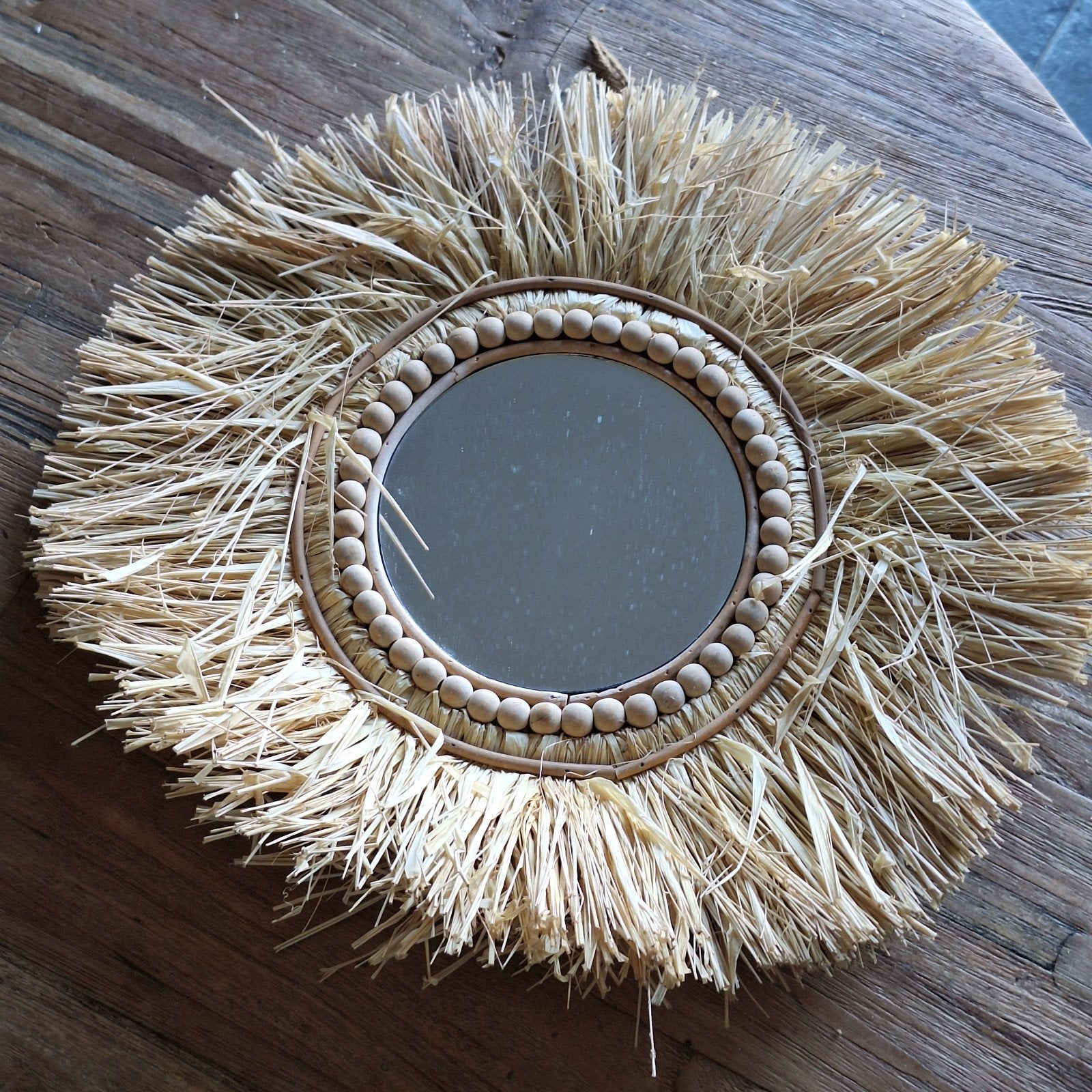 Spiegel,Boho,Ibiza,Strand,Riet,naturel,, Ophalen, Rond, Minder dan 50 cm, Minder dan 100 cm