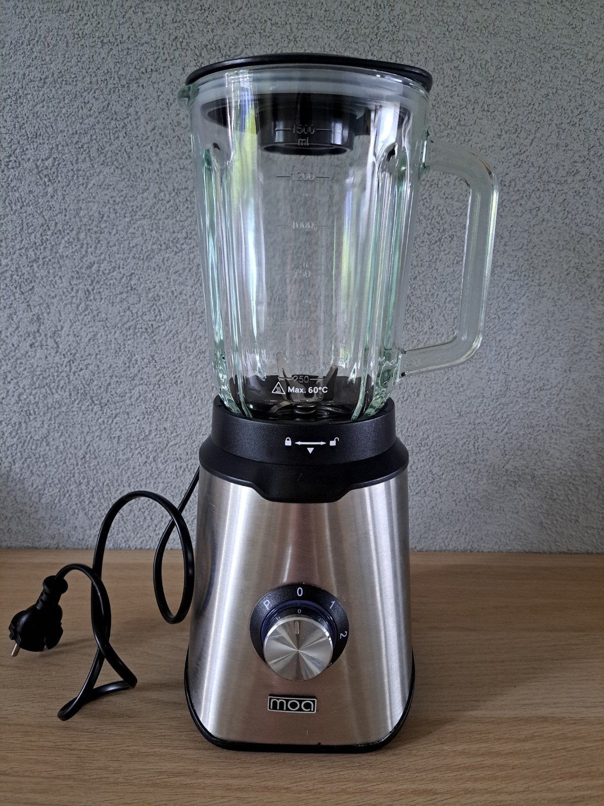 MOA Blender 1.5L Glazen Kan - 1000W RVS Zilver, Ophalen, Zo goed als nieuw, Blender