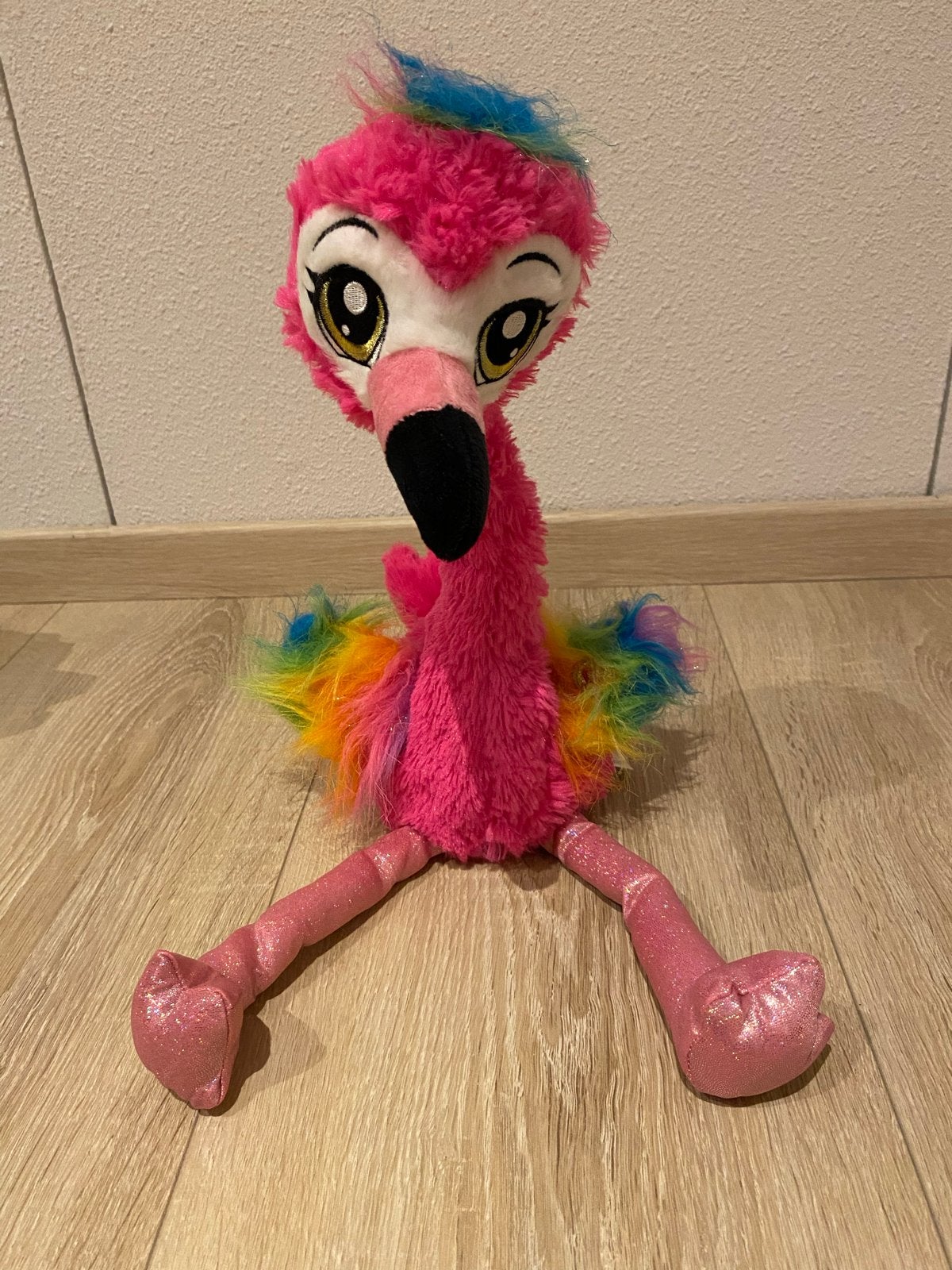 Roze Flamingo Knuffel met Regenboogveren, Overige merken, Overige karakters, Overige typen, Ophalen of Verzenden
