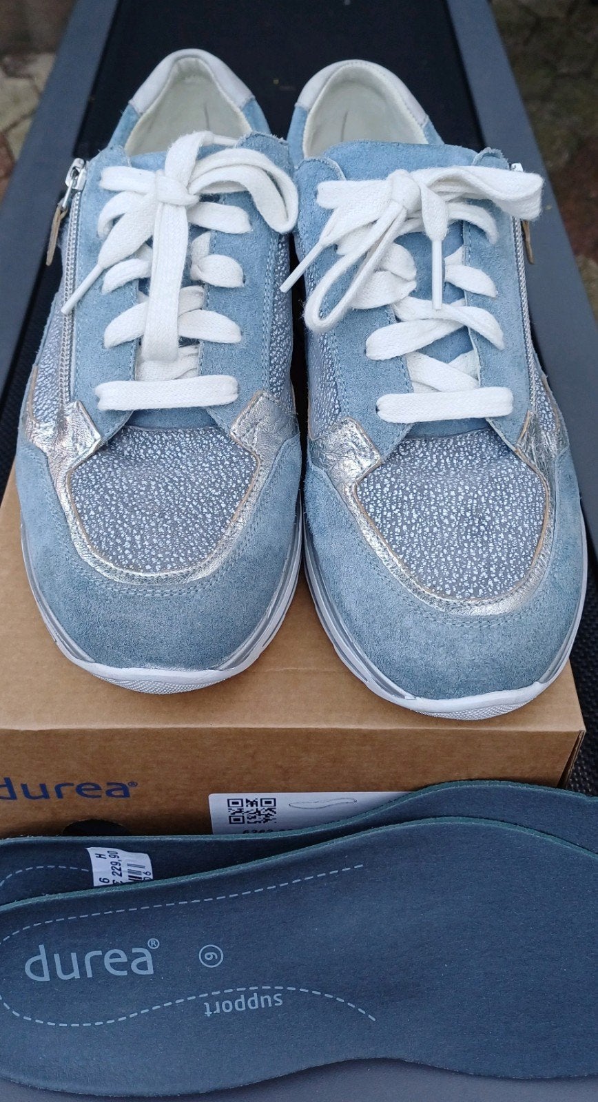 Nette blauw/zilveren leren sneakers Durea, mt 6/39, wijdte H, Durea, Blauw, Ophalen of Verzenden, Sneakers of Gympen