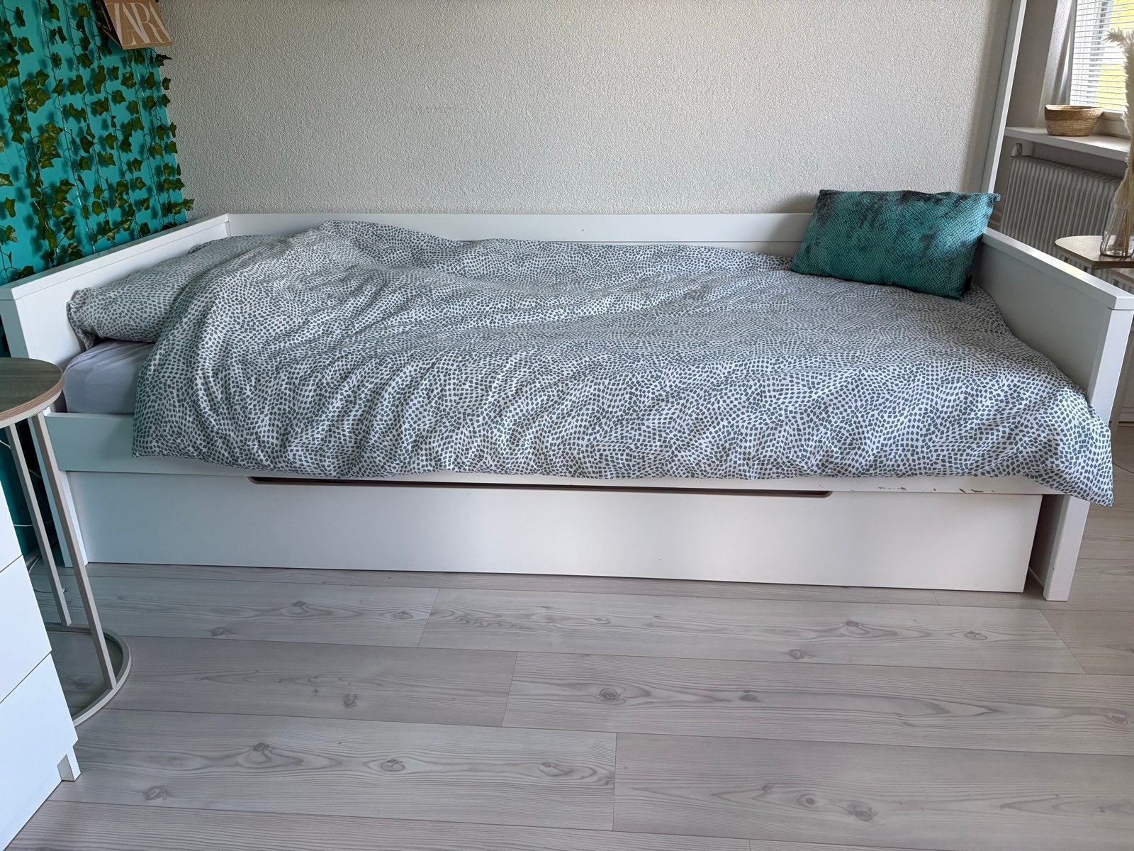 IKEA bed met los uitschuifbaar bed, Ophalen, 90 cm, Wit, Tweepersoons