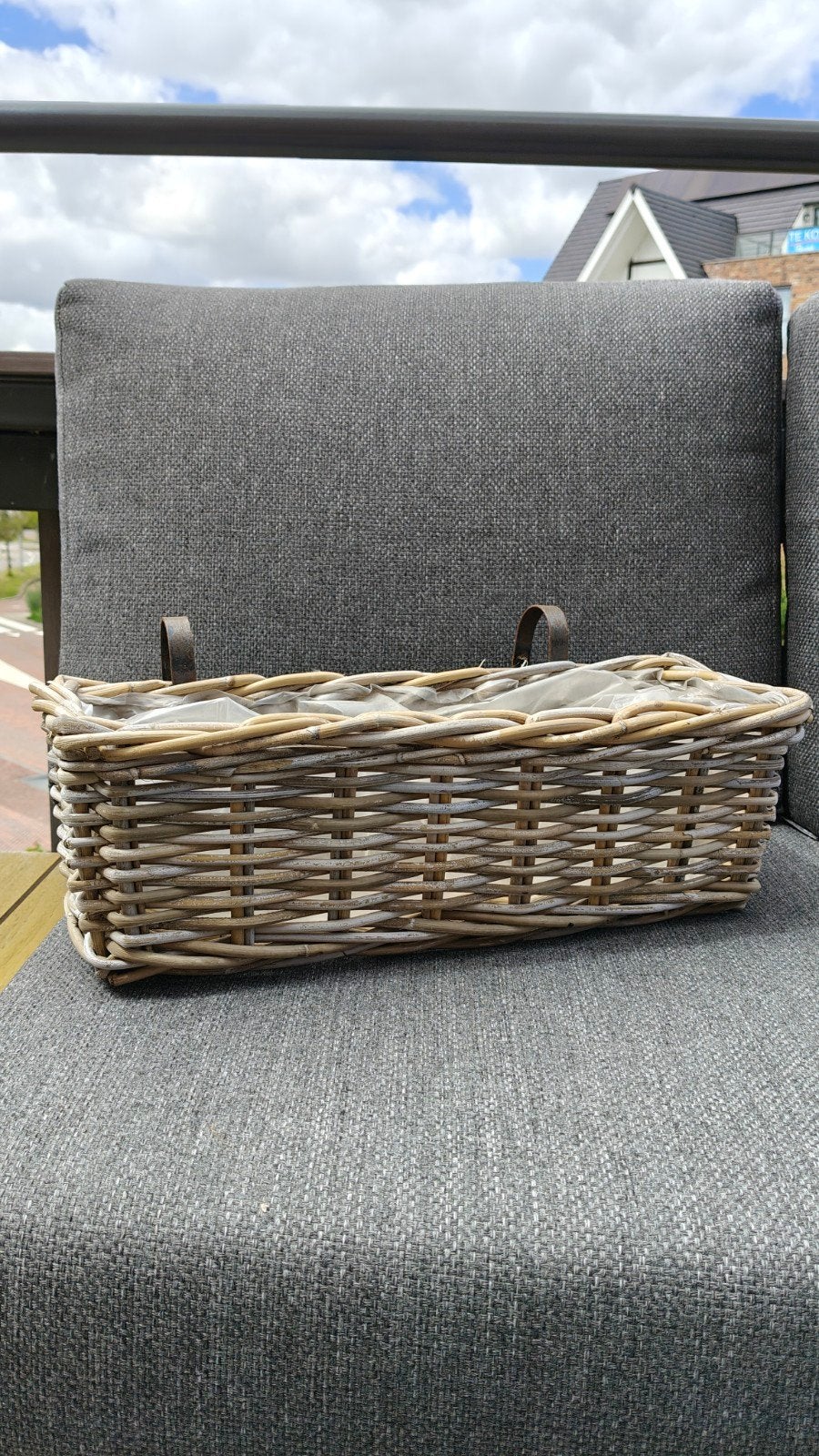 3 Vintage Riet Plantenbakken voor Balkon - 46x20 cm, Tuin en Terras, Bloembakken en Plantenbakken, Overige materialen, Gebruikt
