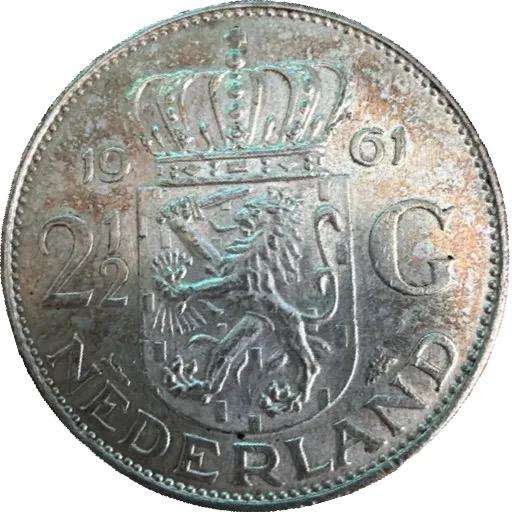 Nederland 2,5 Gulden 1961 Zilver Koningin Juliana Munt, Ophalen, Koningin Juliana, Zilver, Losse munt