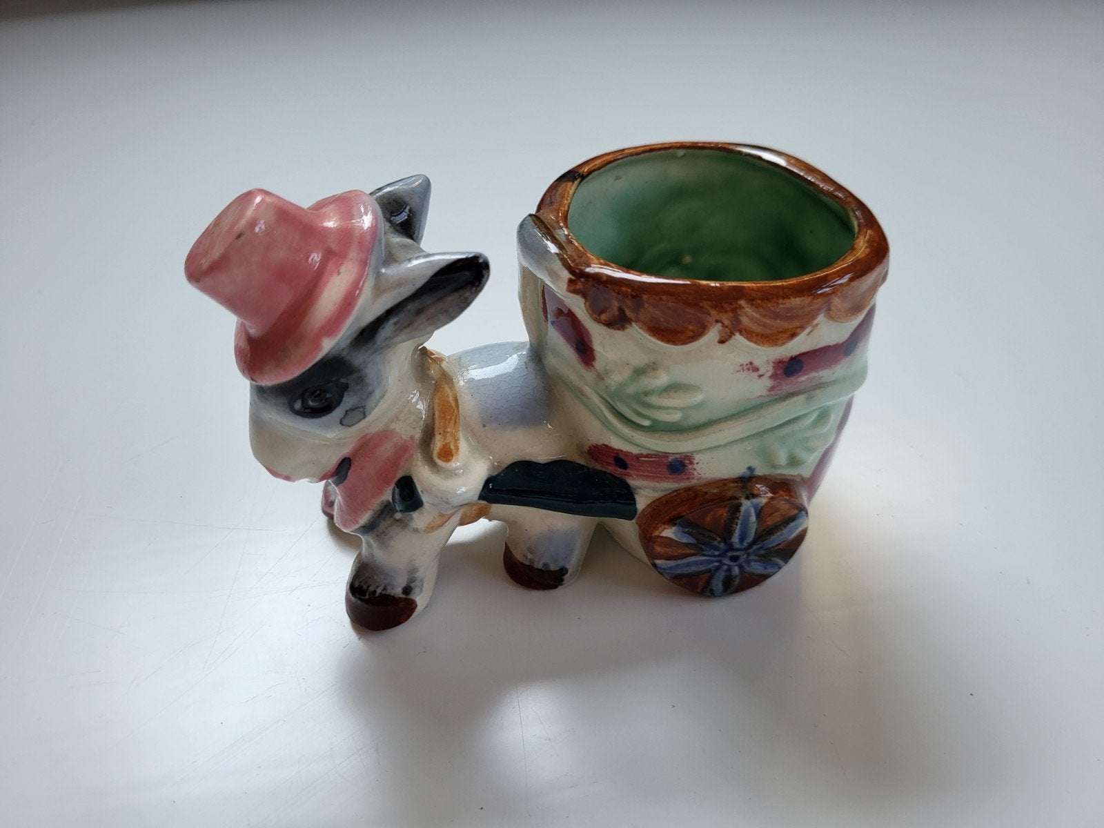 Vintage keramieken ezel met karretje, Ophalen of Verzenden