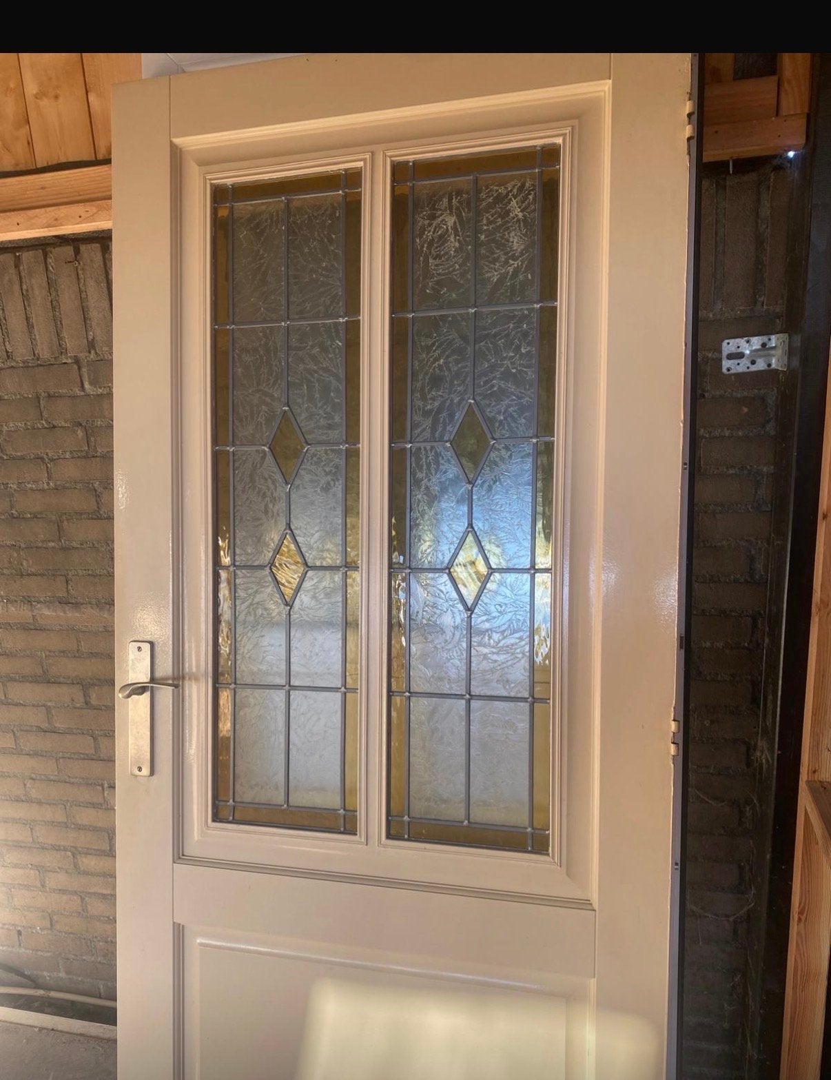 Buitendeur met glas-in-lood en isolatie, Ophalen, Gebruikt, 80 tot 100 cm, Buitendeur