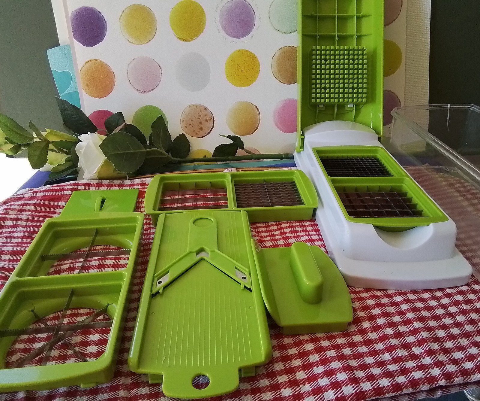 Genius groenten- en fruitsnijder in compacte doos,, Kunststof, Ophalen of Verzenden, Zo goed als nieuw, Overige merken
