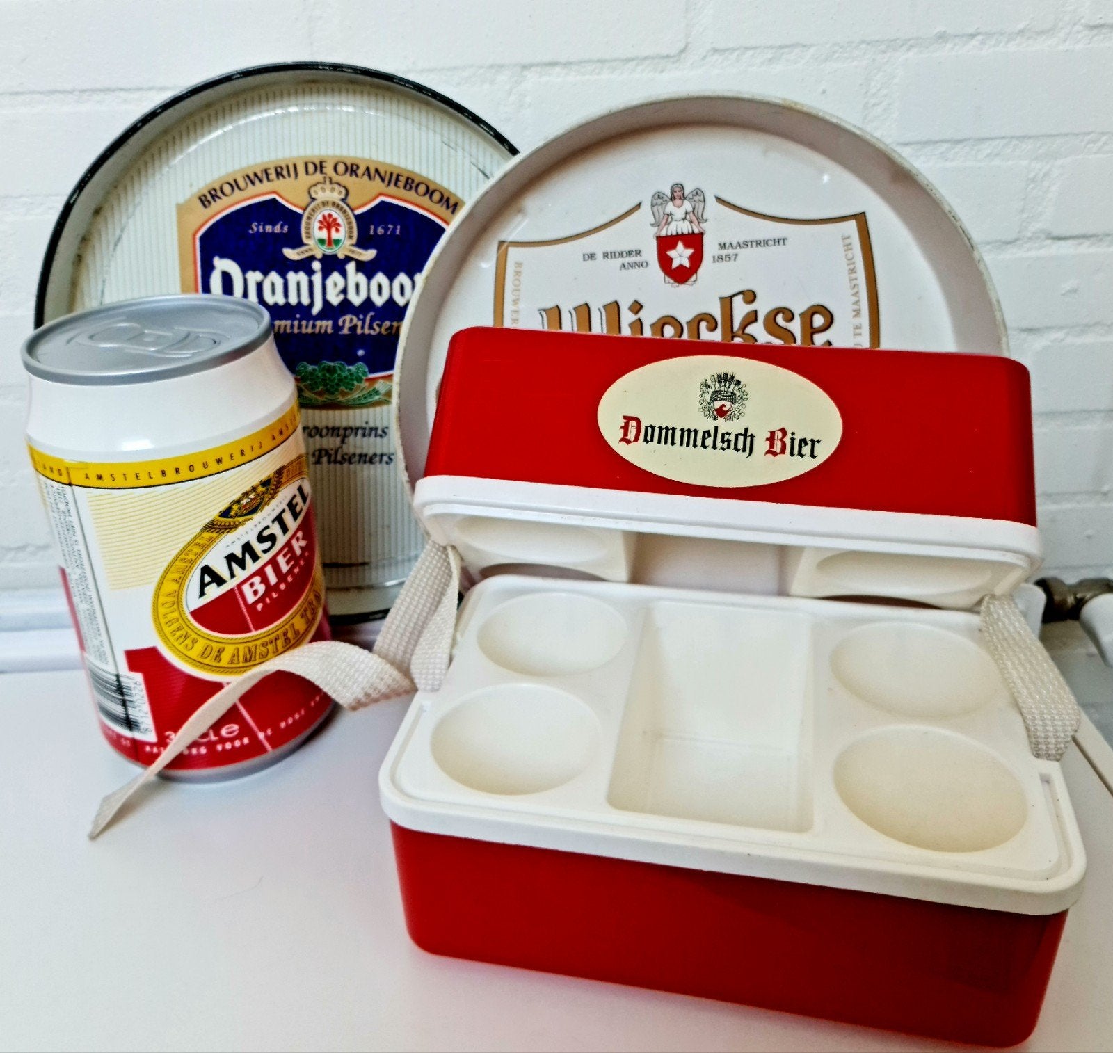 Verzameling bier items Dommelsch Oranjeboom Amstel enz., Ophalen, Gebruikt, Reclamebord, Plaat of Schild, Heineken