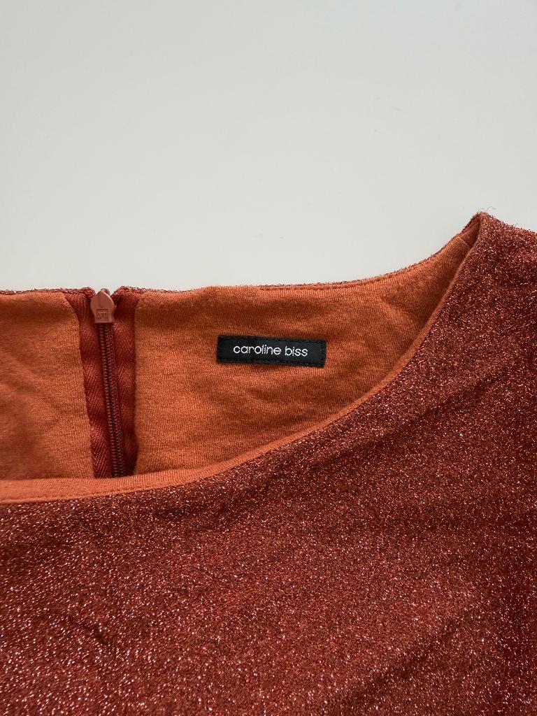 Caroline Biss | jurk | koper glitter | maat 42, Kleding | Dames, Jurken, Zo goed als nieuw, Maat 42/44 (L), Oranje, Onder de knie